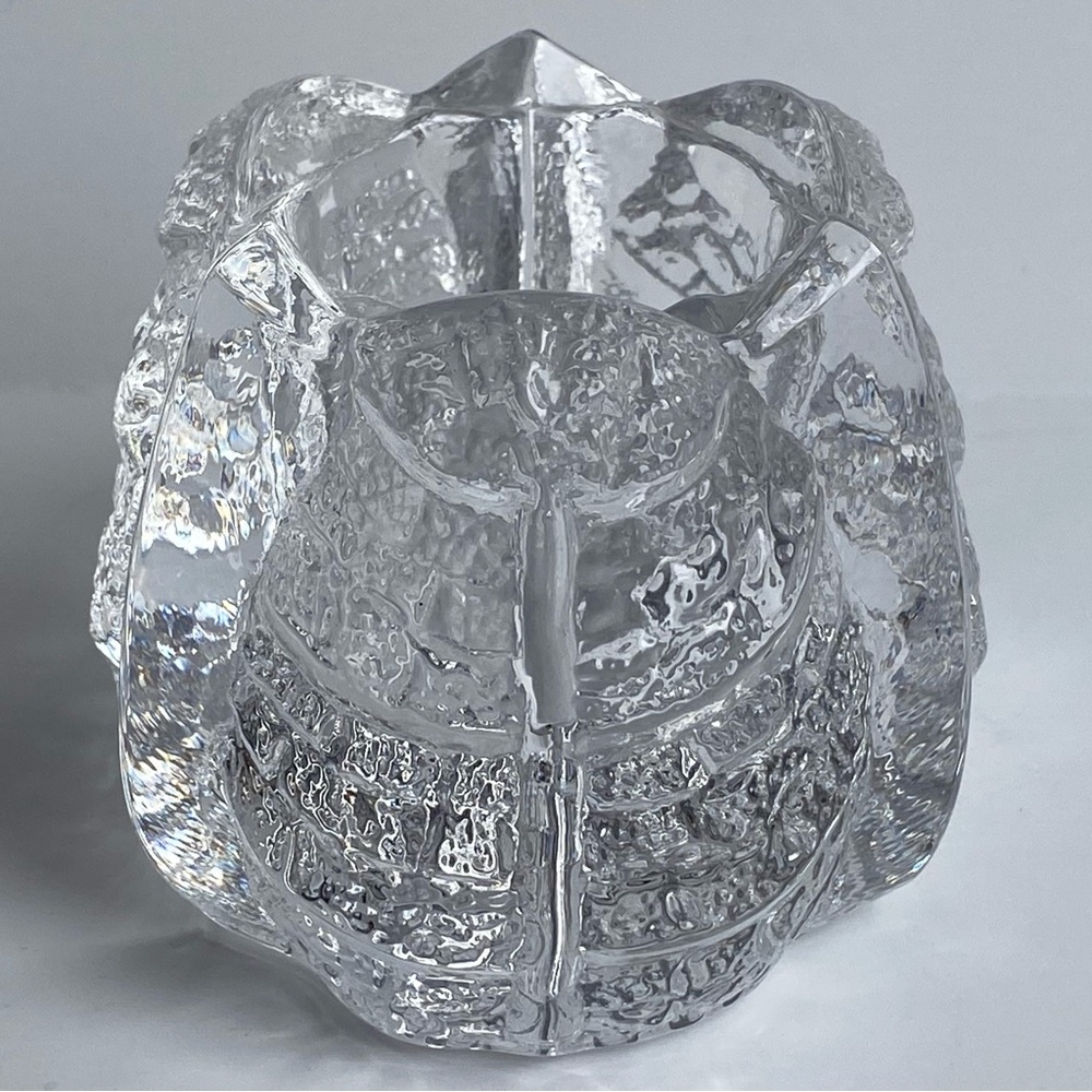 Orrefors Sweden Crystal Tri-Leaf Votive Candle Holder  2.25” T X 3.25” Nature
